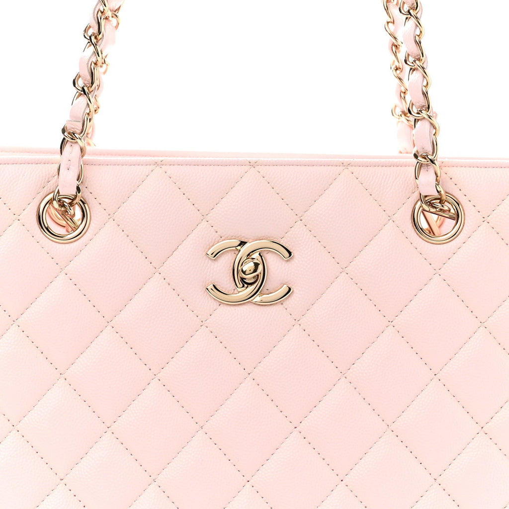 Caviar Quilted Large Classic Shopping Tote Light Pink