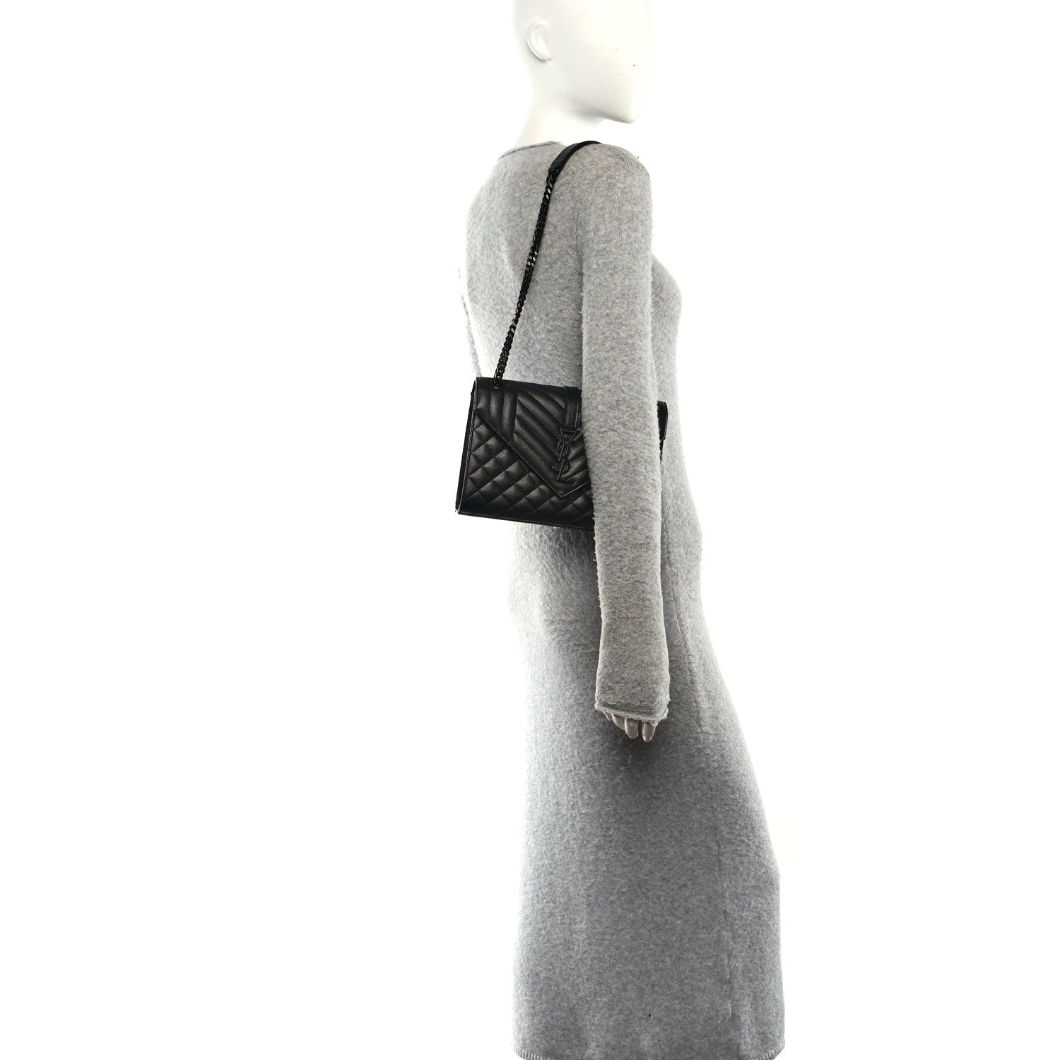 Grain De Poudre Textured Mixed Matelasse Triquilt Medium Monogram Monochrome Satchel Black
