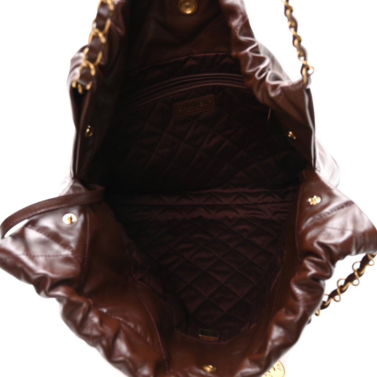 Shiny Calfskin Quilted Chanel 22 Dark Brown