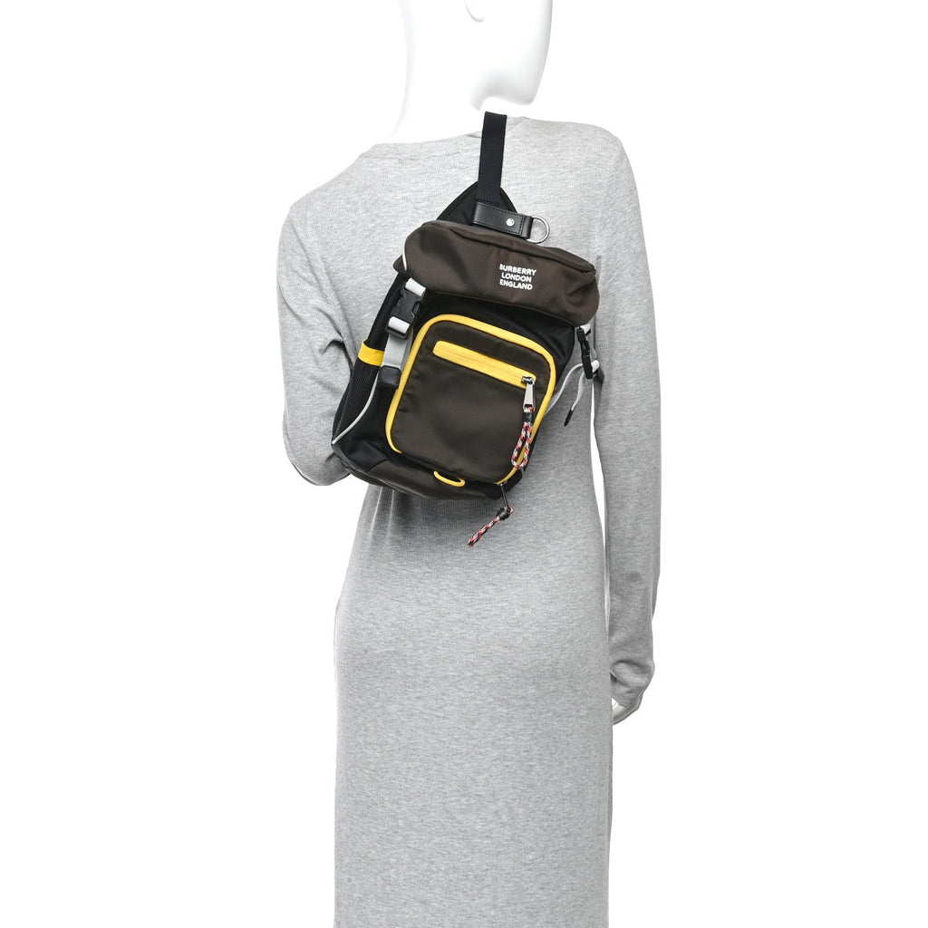 Nylon Leo Sling Bag Black Yellow Grey