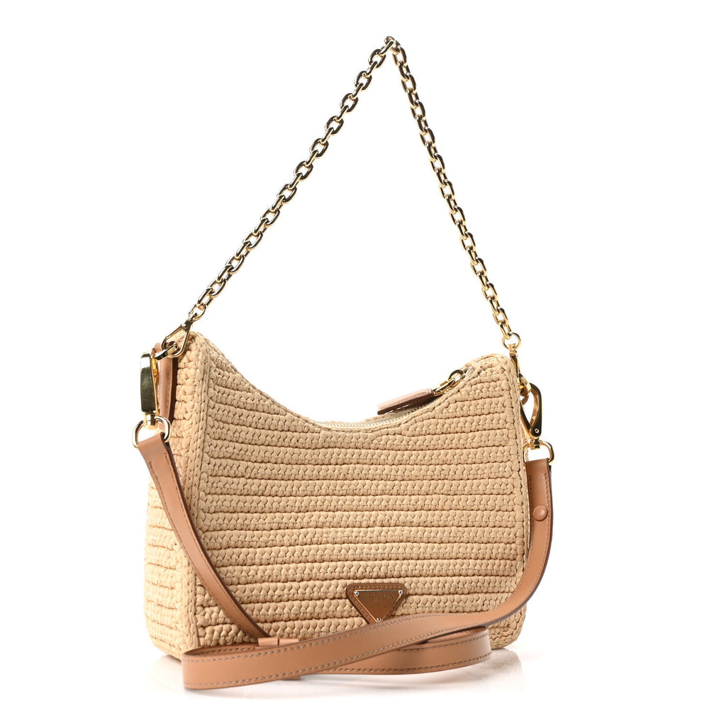 Yarn Raffia Effect Crochet Mini Re-Edition 2000 Shoulder Bag Naturale