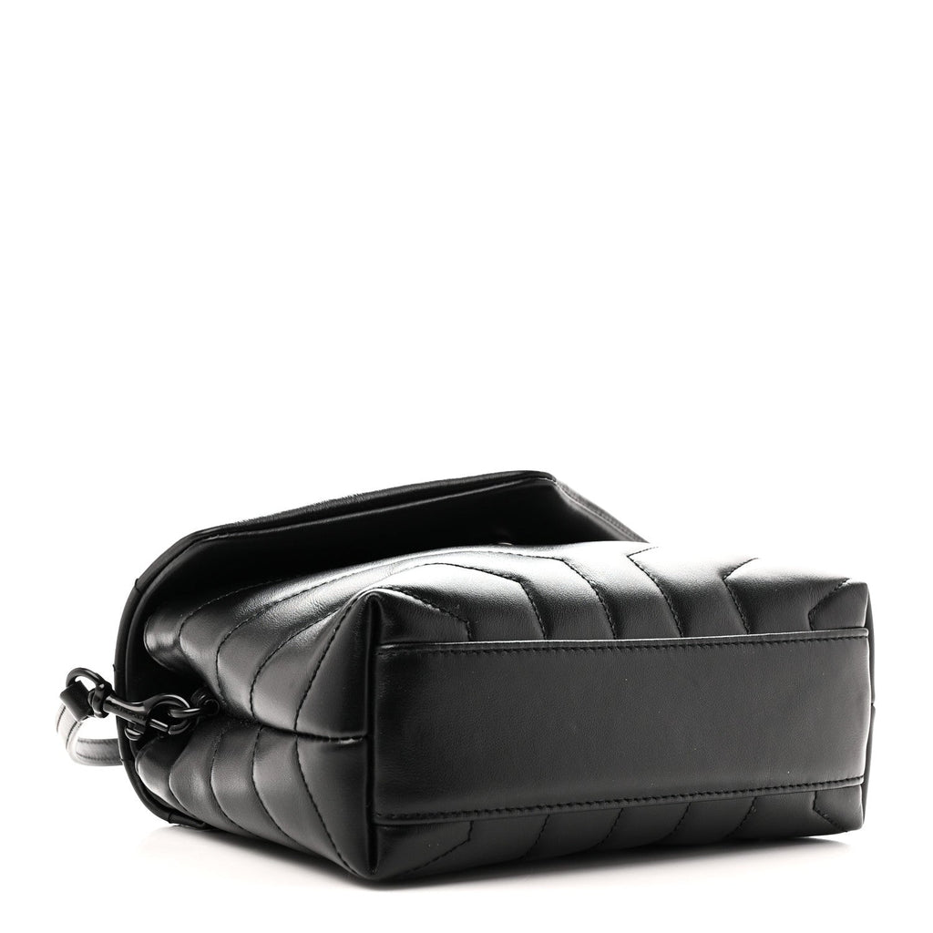 Calfskin Y Quilted Monogram Monochrome Toy Loulou Crossbody Bag Black