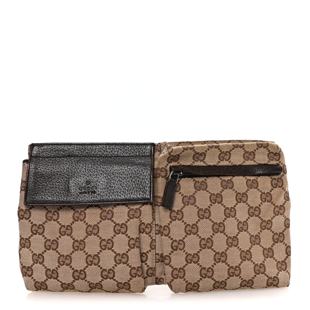 GG Monogram Double Pocket Belt Bag Dark Brown