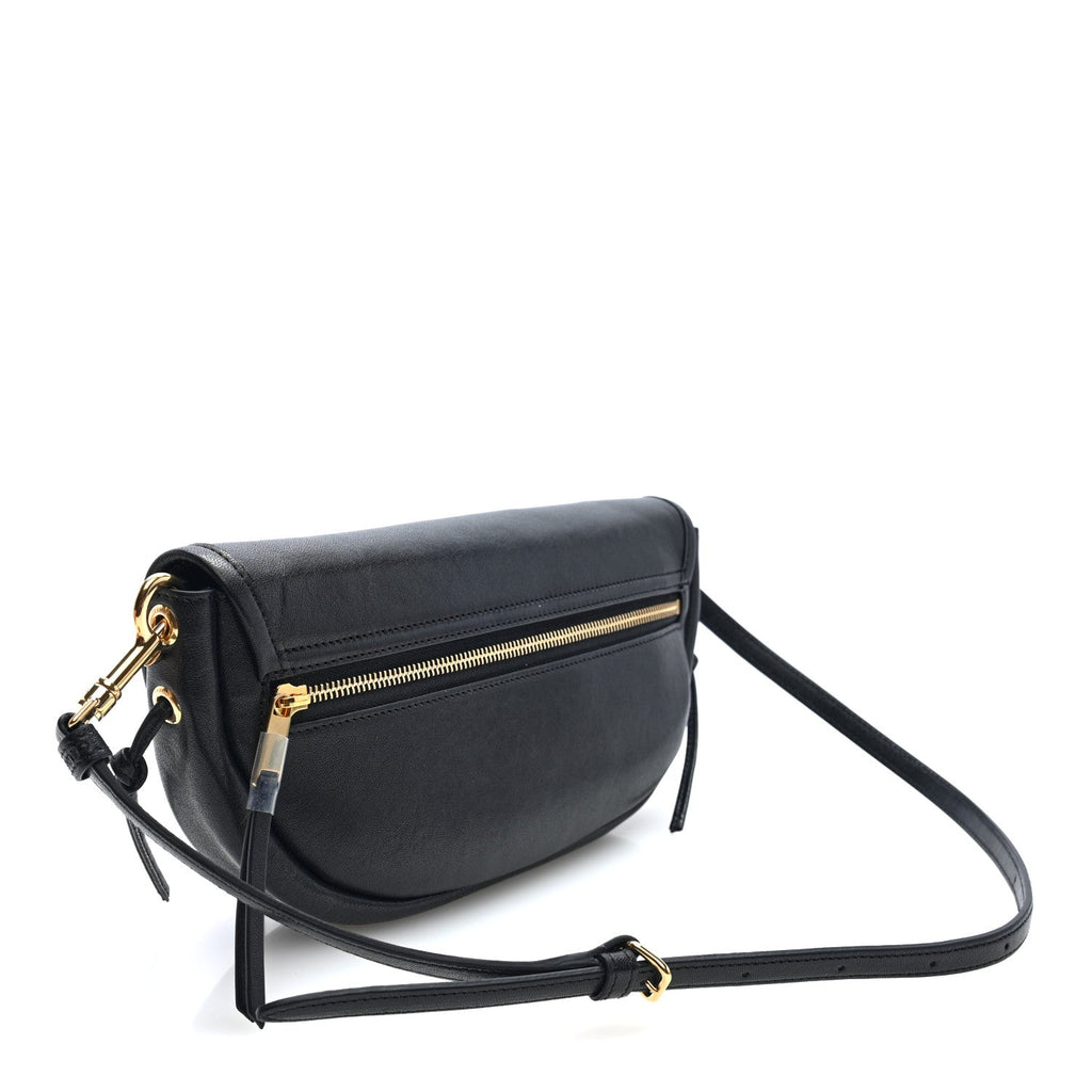 Shiny Lambskin Soft Triomphe Little Half Moon Bag Black