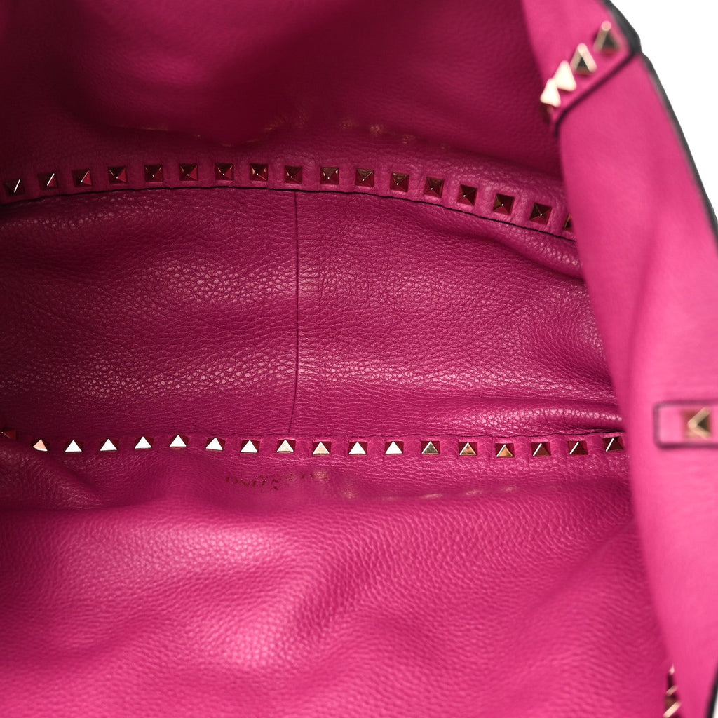 Grained Calfskin Medium Rockstud Reversible Tote Black Rose Violet