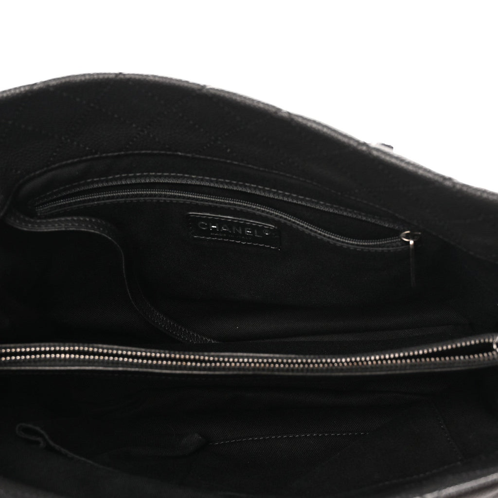 Caviar Quilted Shopping Tote Black Black