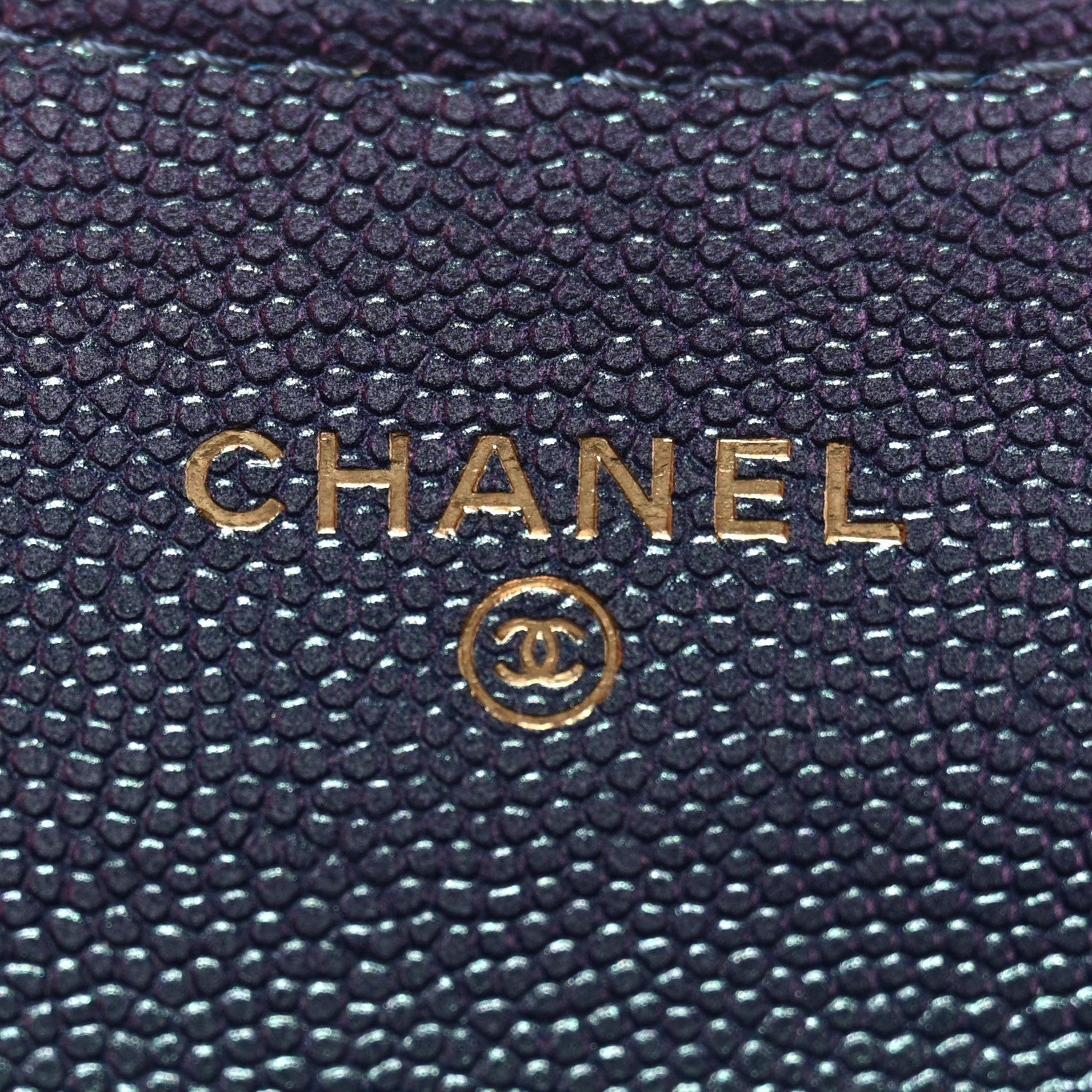 Iridescent Caviar Flap Quilted Card Holder Wallet Purple