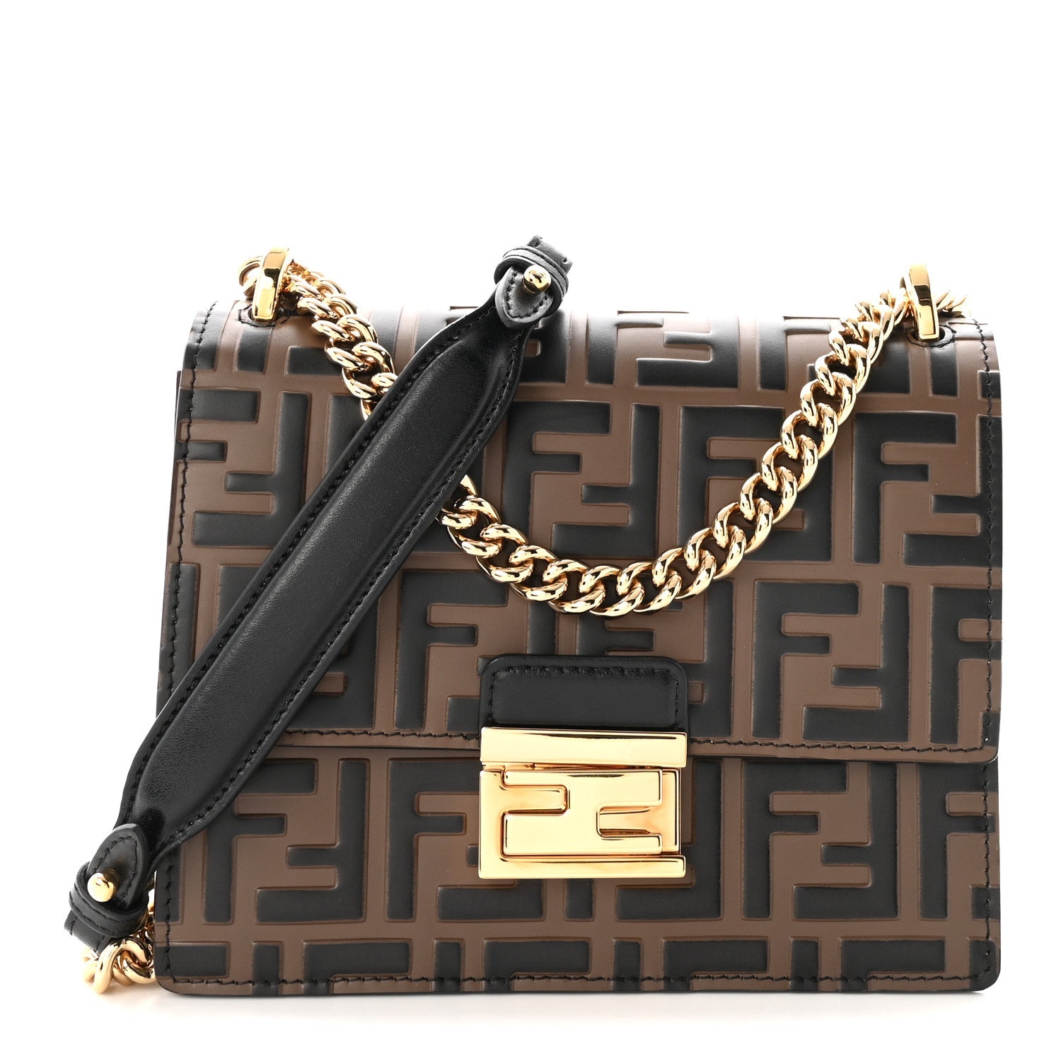 Vitello Liberty Bi-Color FF 1974 Embossed Small Kan U Shoulder Bag Maya Black