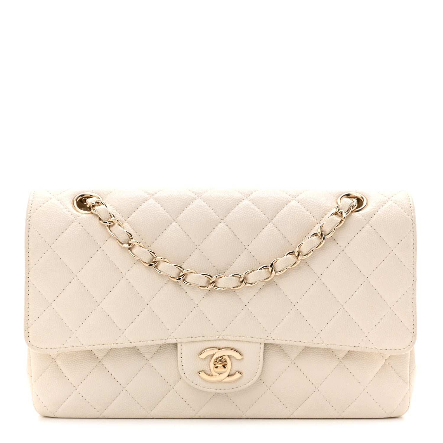 Caviar Quilted Medium Double Flap White