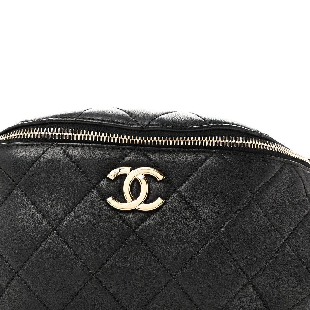 Lambskin Quilted Resin Bi-Color Waist Bag Fanny Pack Black