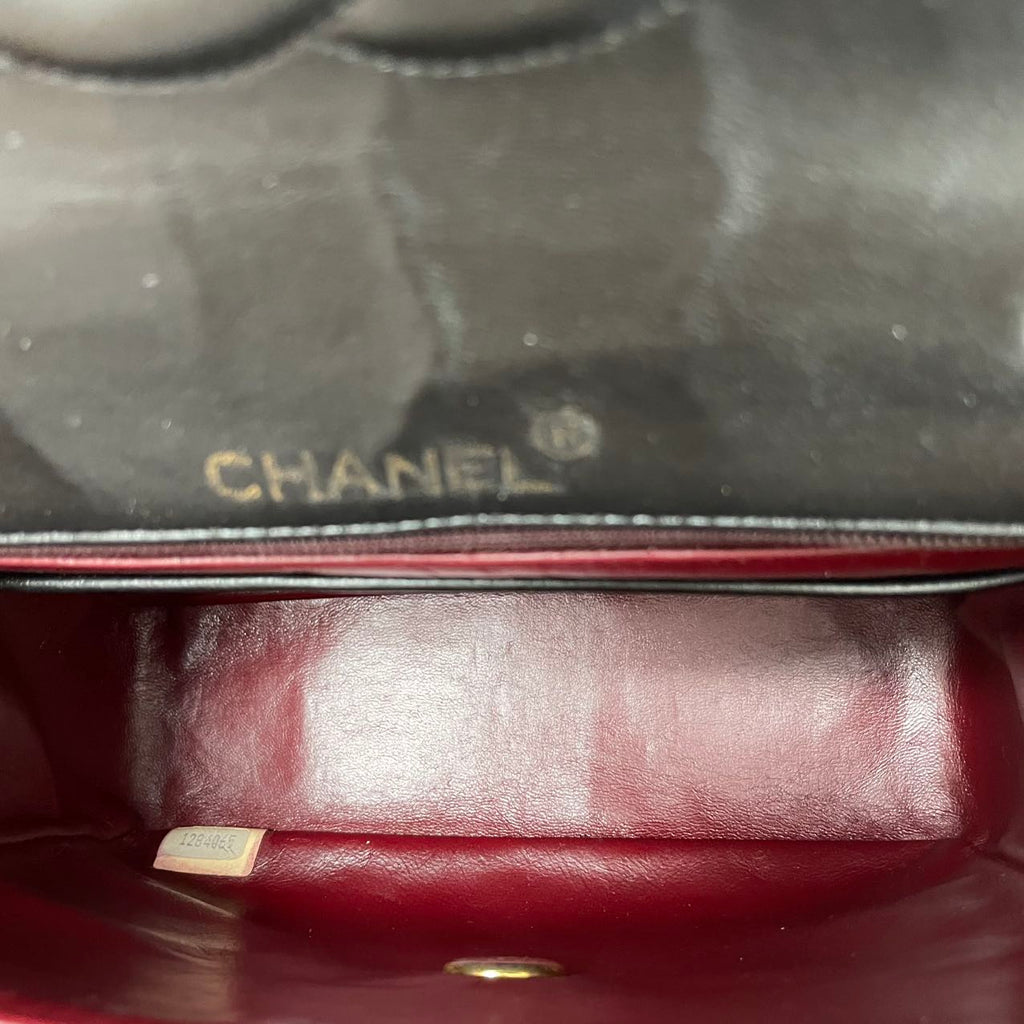 Chanel Vintage Mini Square Flap Bag Lamb Black Red 1991