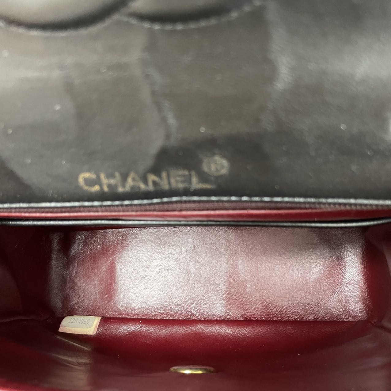 Chanel Vintage Mini Square Flap Bag Lamb Black Red 1991