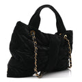 Velvet Effect Nylon Quilted Bow Bag Black