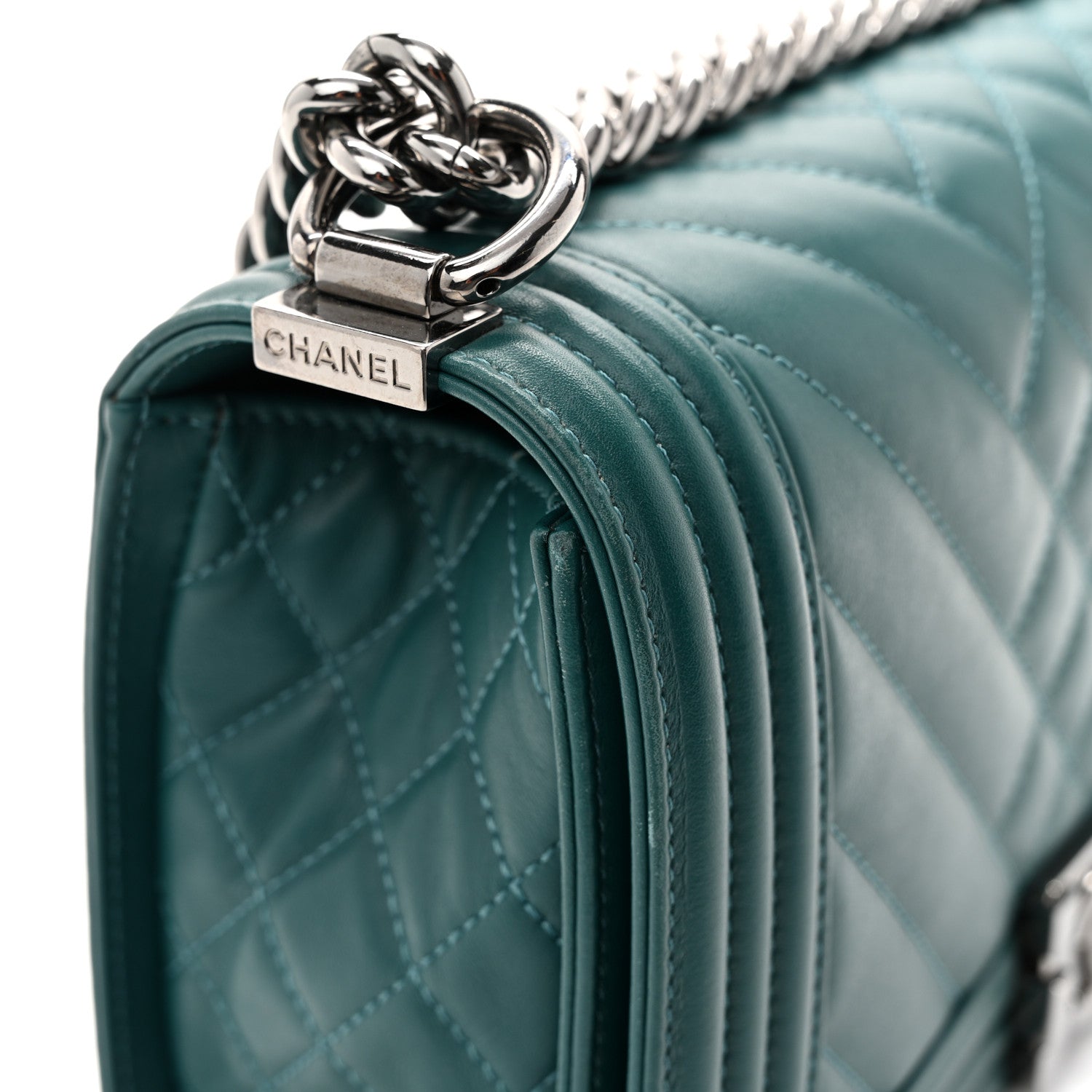 Calfskin Chevron Quilted Medium Boy Flap Turquoise