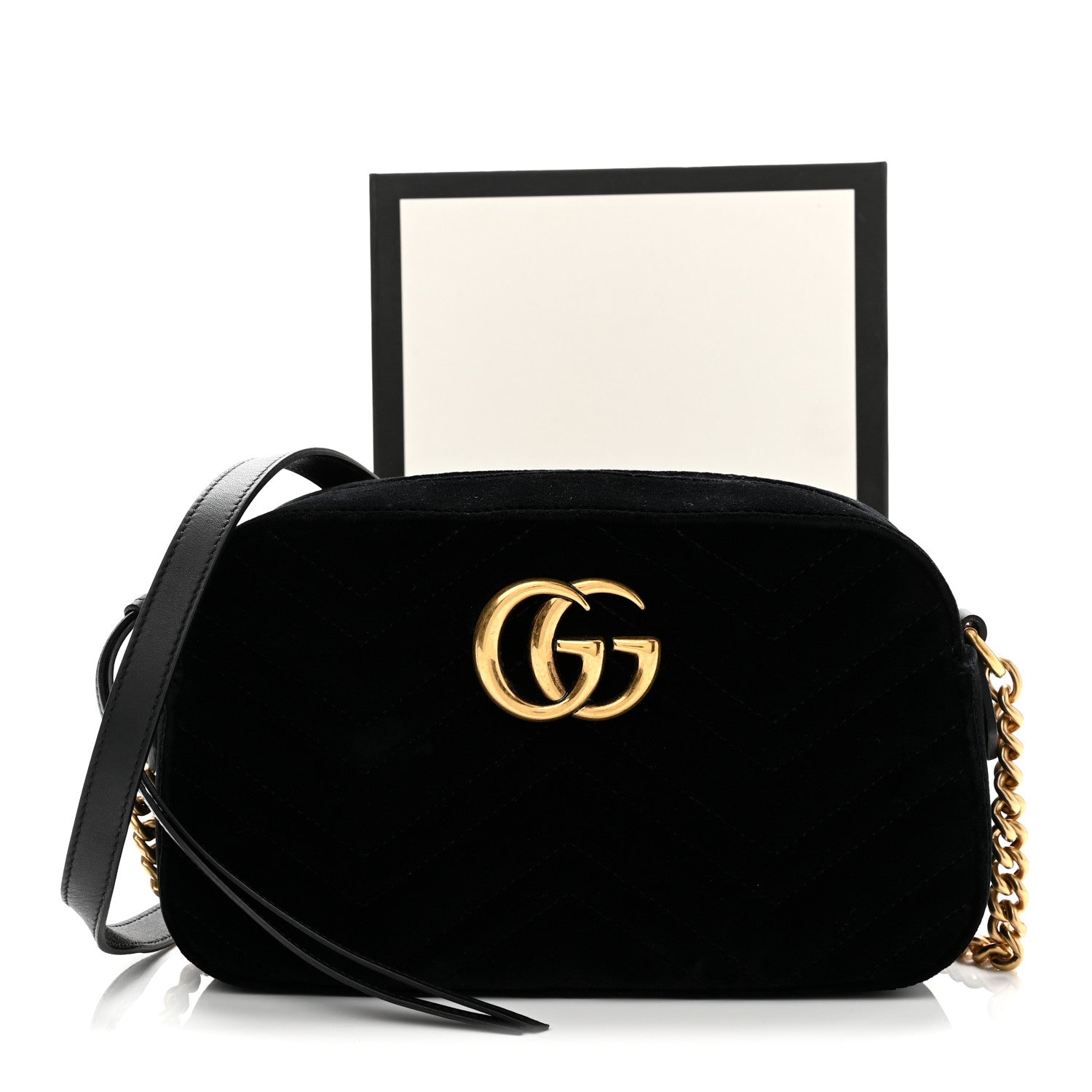 Velvet Matelasse Small GG Marmont Chain Shoulder Bag Black