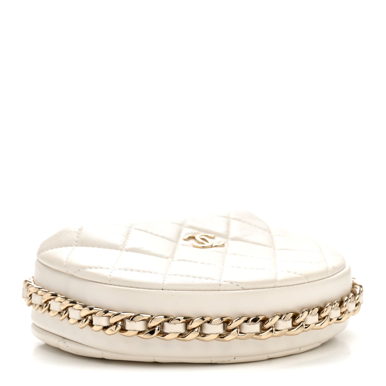 Lambskin Quilted Chain Around Pouch Hobo White