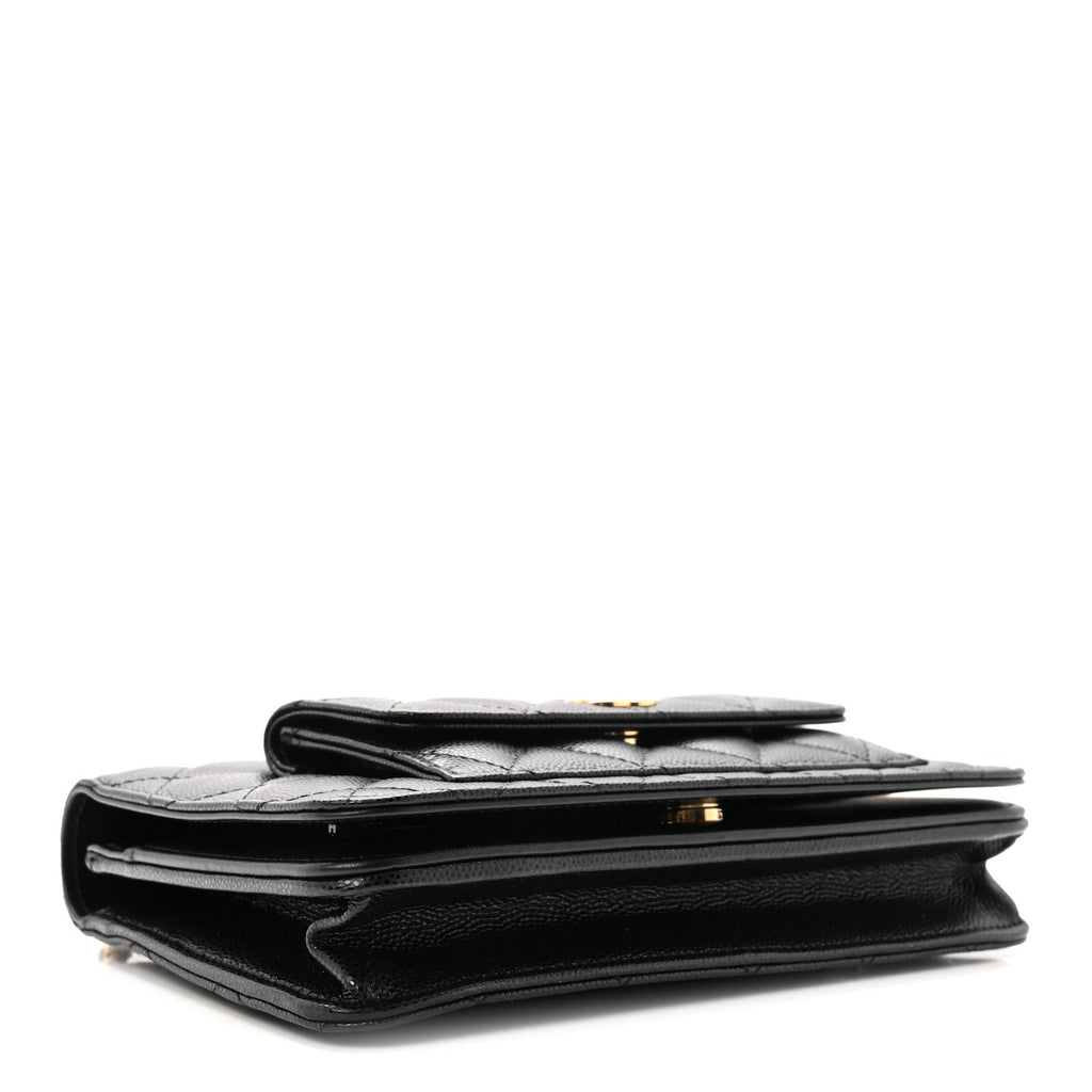 Caviar Quilted Pocket Twins Clutch With Chain Black