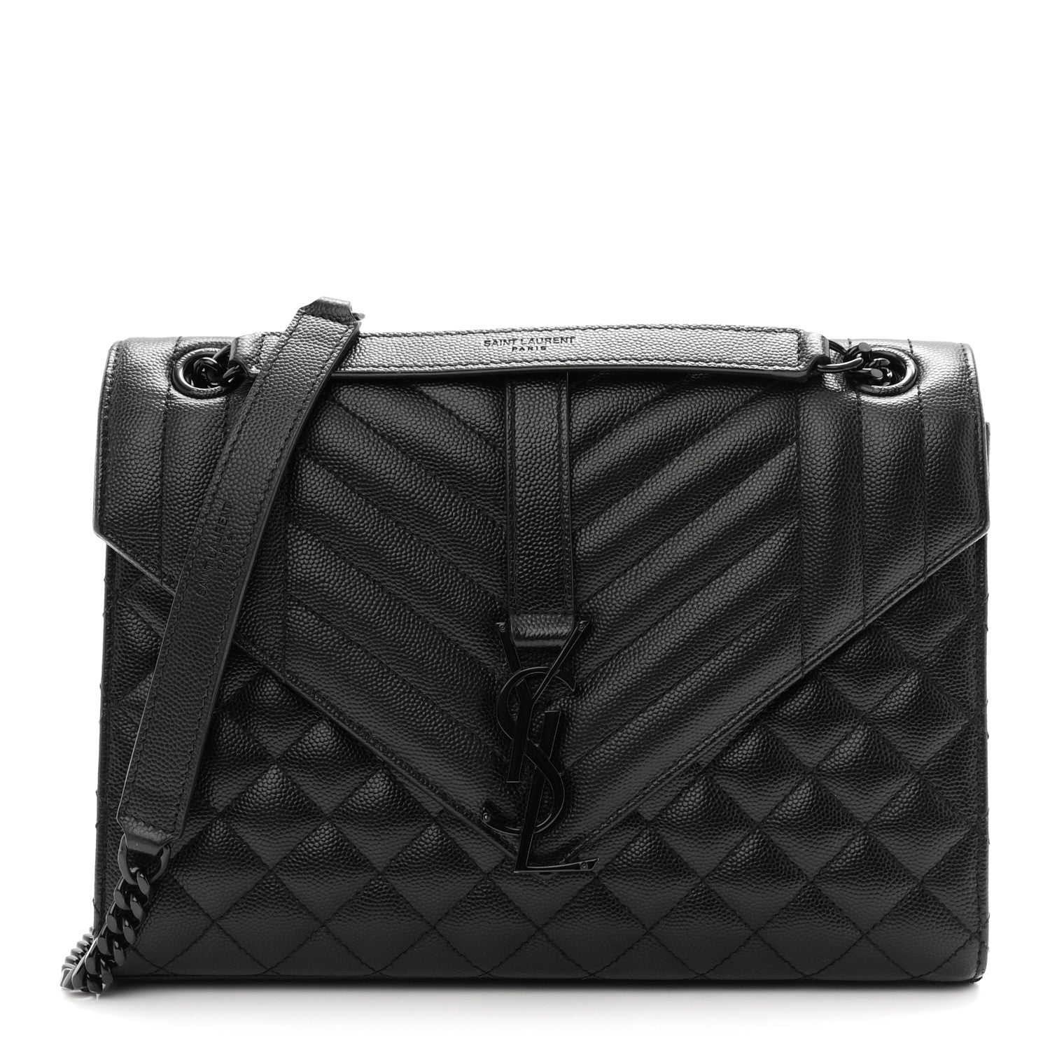 Grain De Poudre Textured Mixed Matelasse Triquilt Medium Monogram Monochrome Satchel Black
