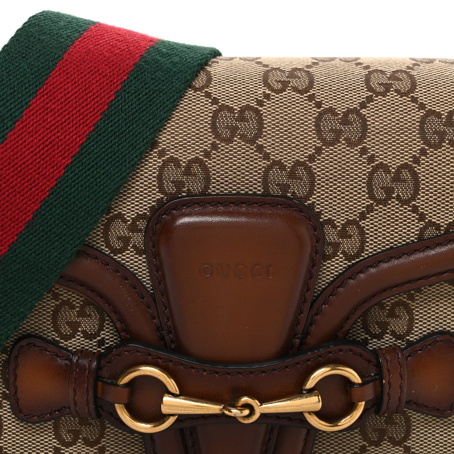 Monogram Small Lady Web Shoulder Bag Beige Cuir