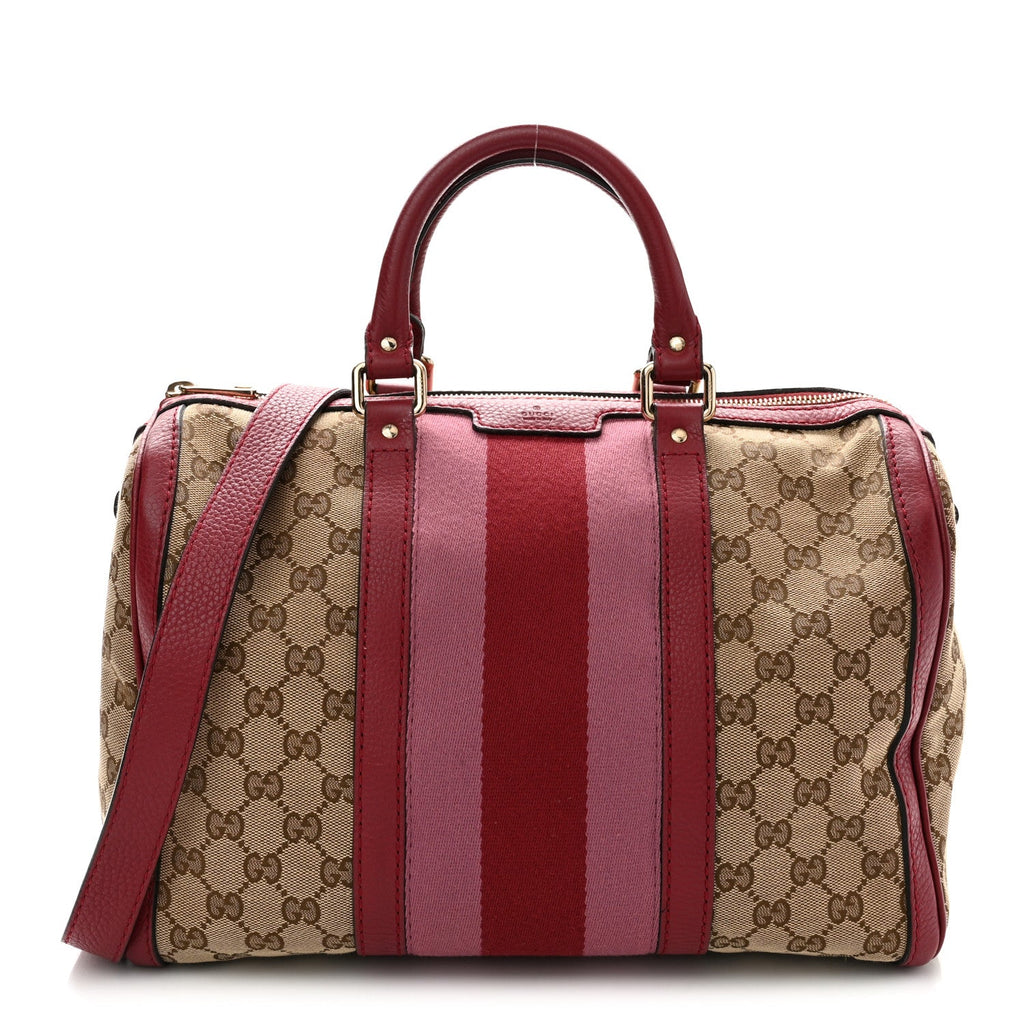 Monogram Cellarius Calfskin Vintage Web Medium Boston  Beige Ebony Soft Burgundy Peonia Flower