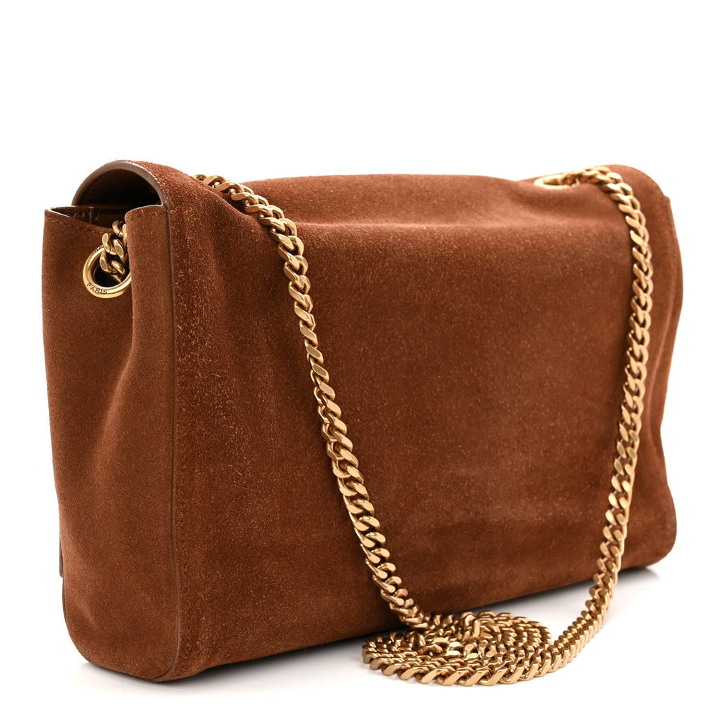 Suede Braided Monogram Large Kate Satchel Brown