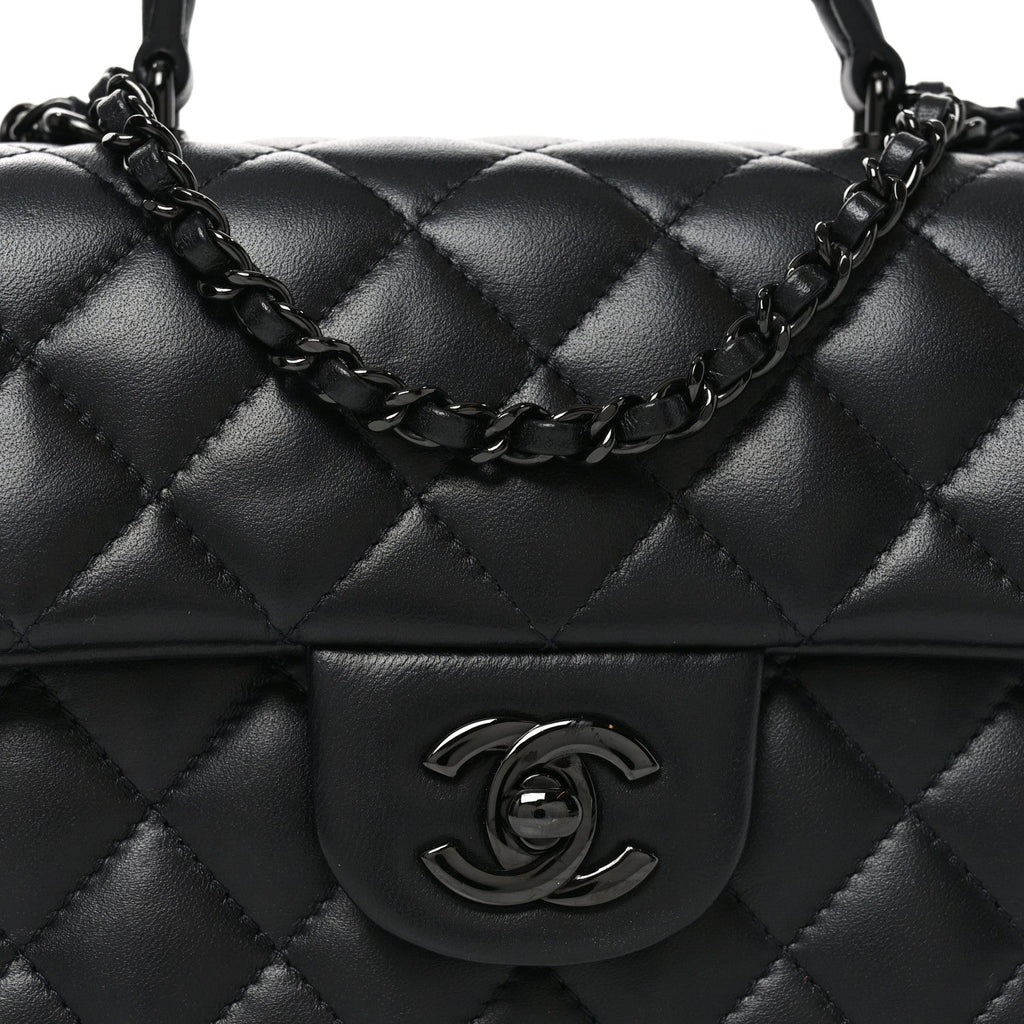Lambskin Quilted Mini Top Handle Rectangular Flap So Black