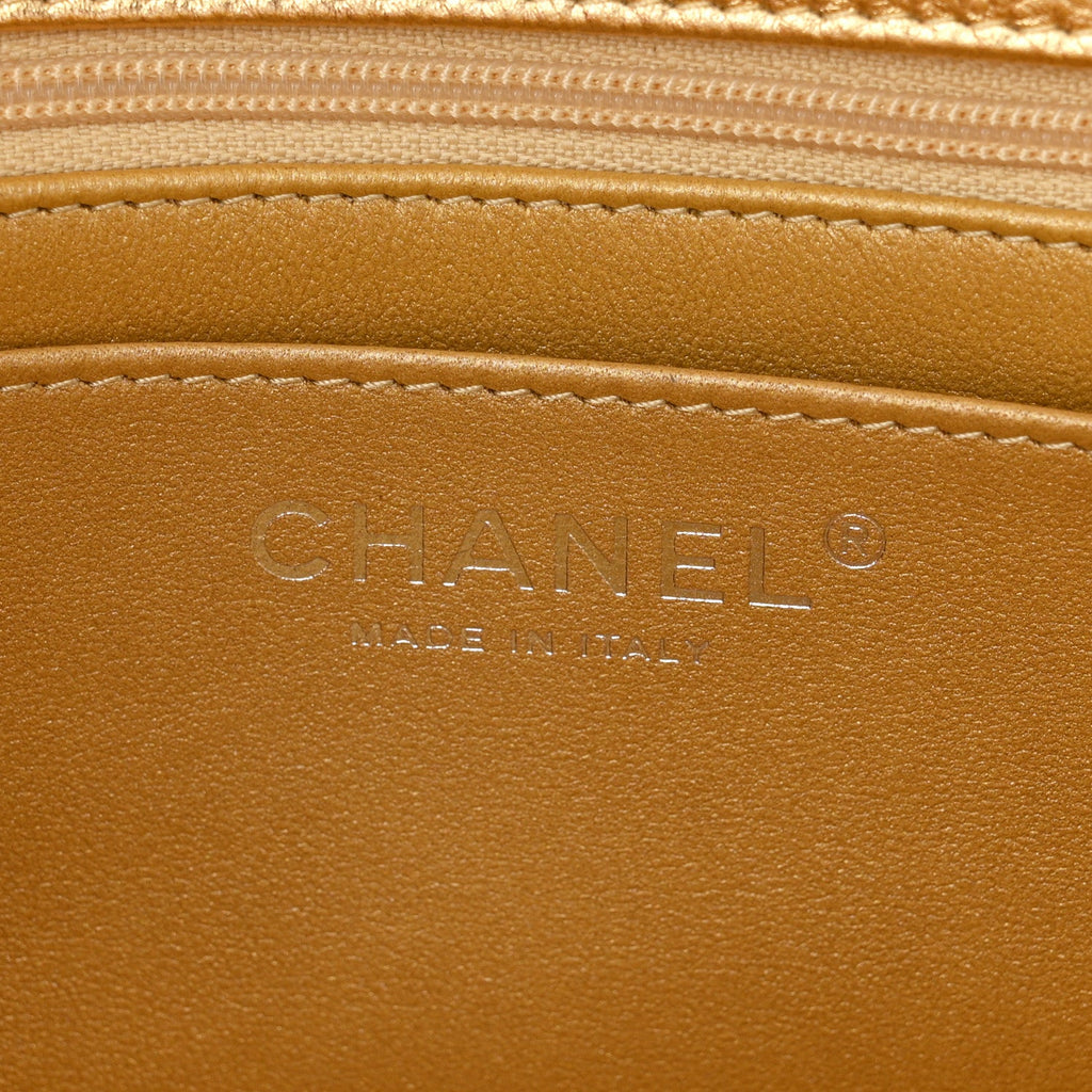 Metallic Caviar Quilted Top Handle East West Flap Gold Gold