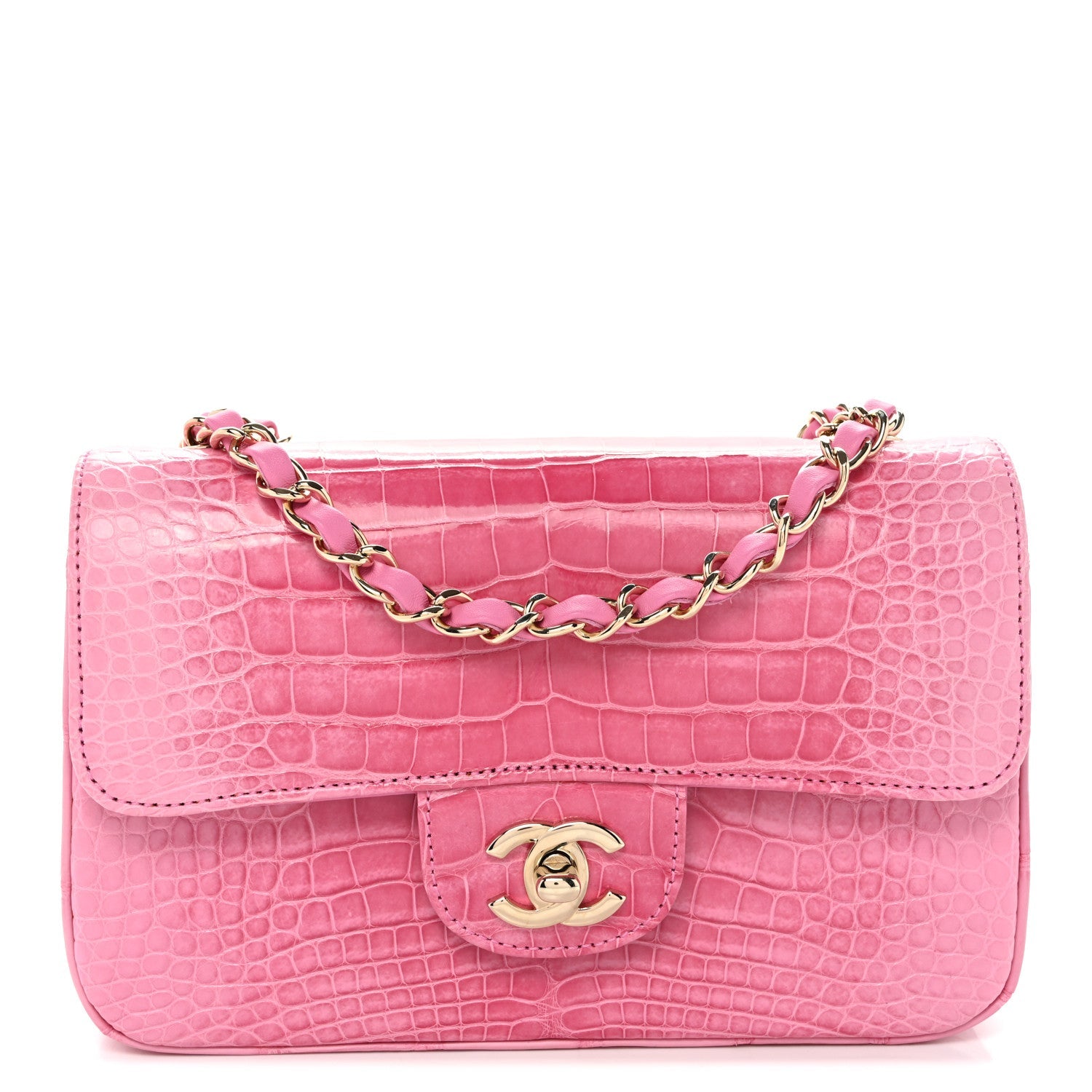 Shiny Alligator Ombre Mini Rectangular Flap Rose