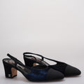 Chanel CC Logo Black / Blue Leather Slingback Pumps Size 38.5