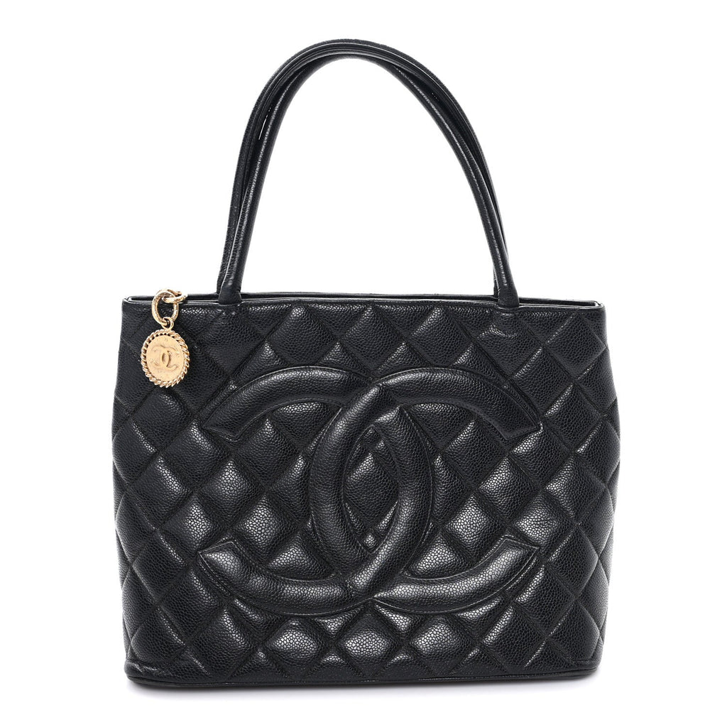 Caviar Quilted Medallion Tote Black