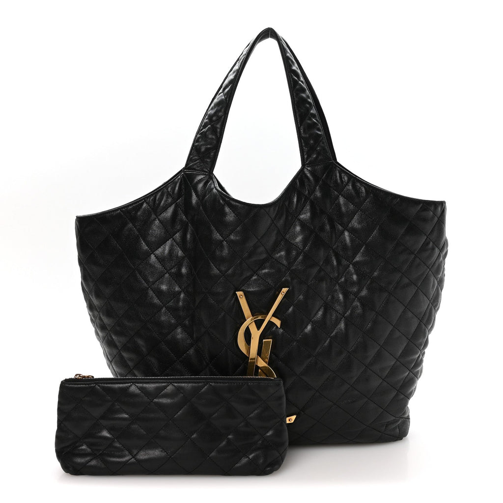 Lambskin Quilted Maxi Icare Shopping Tote Black