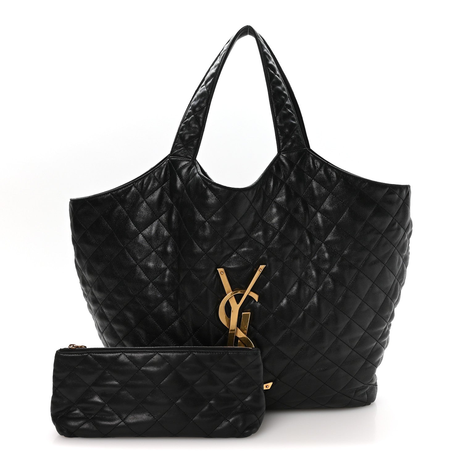Lambskin Quilted Maxi Icare Shopping Tote Black