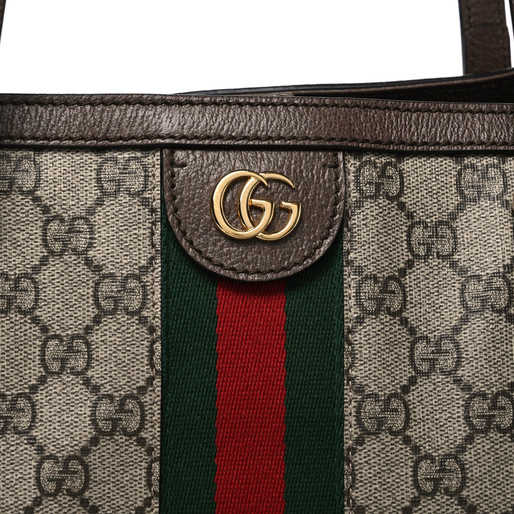 GG Supreme Monogram Textured Calfskin Web Medium Ophidia Shopping Tote Beige Ebony New Acero