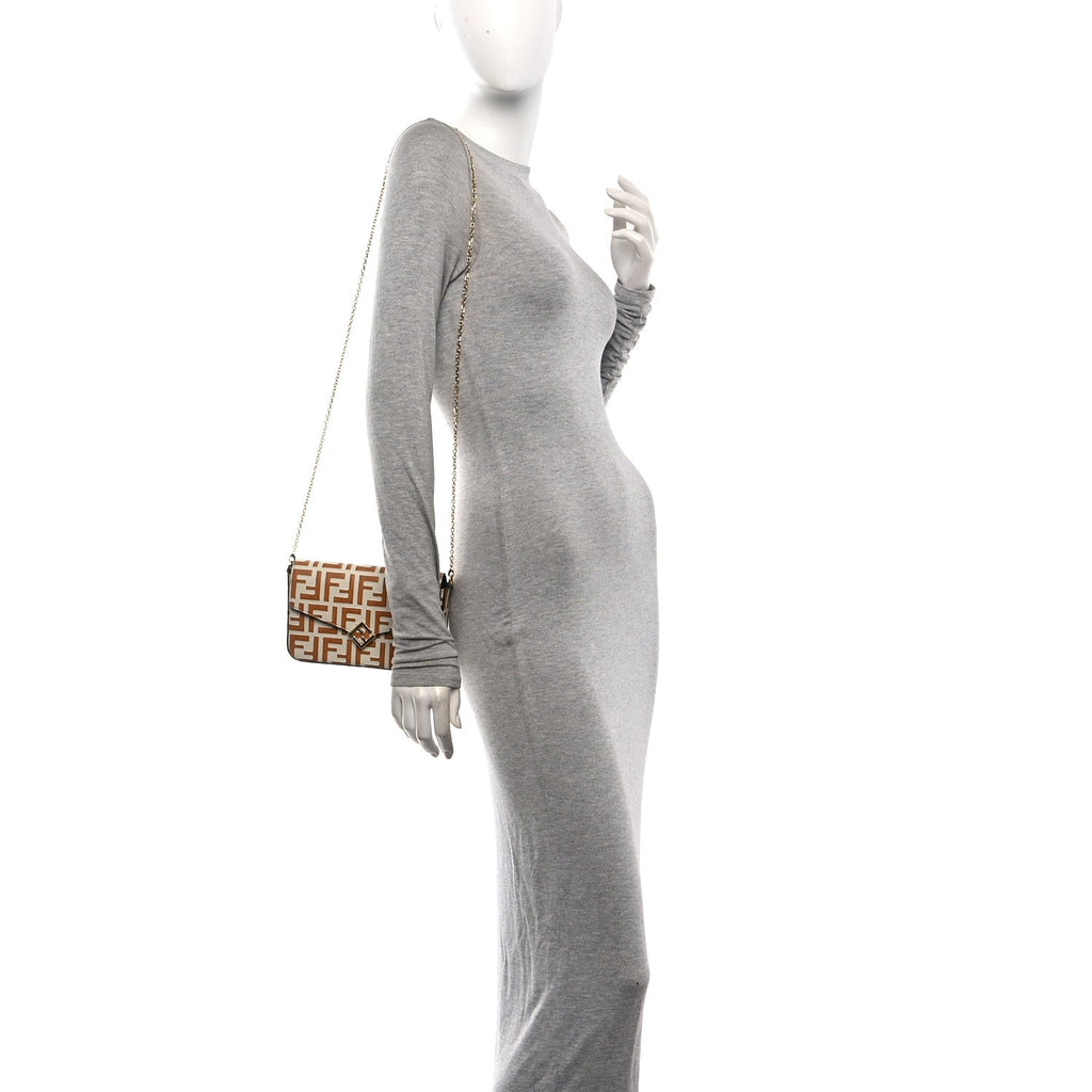 Calfskin FF Diamonds Wallet On Chain Camellia Caramel