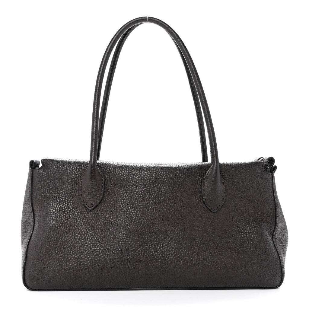 Grained Calfskin E/W Top Handle Bag Deep Brown