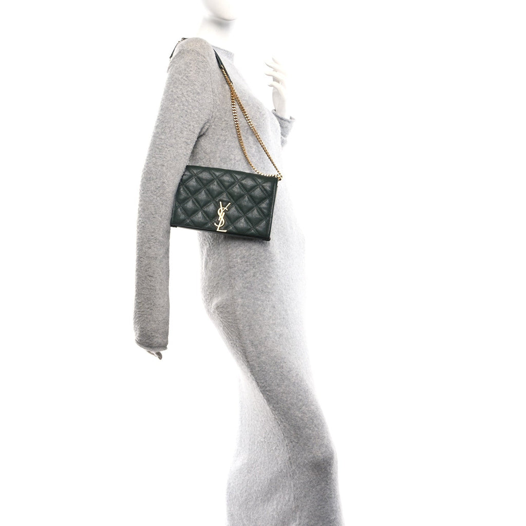 Lambskin Diamond Quilted Becky Chain Wallet Vert Fonce