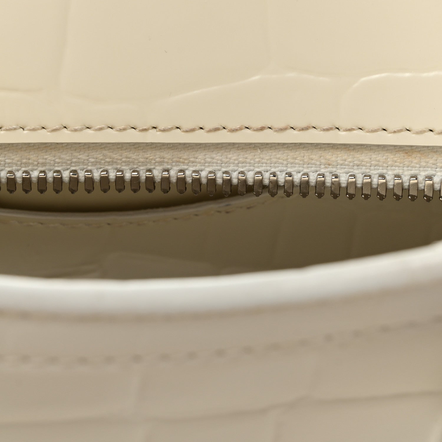 Semi Shiny Calfskin Crocodile Embossed Neo Classic Silver Hardware Nano City Crossbody White