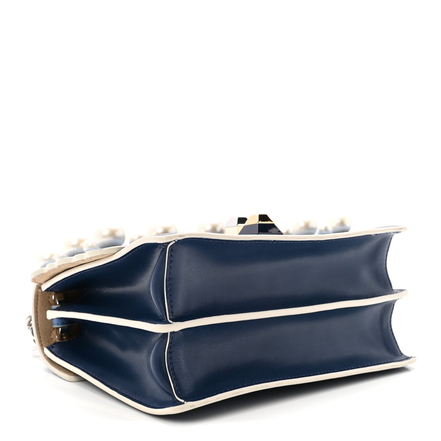 Vitello Liberty Pearl Scalloped Small Kan I Shoulder Bag Nebula Blu Scuro