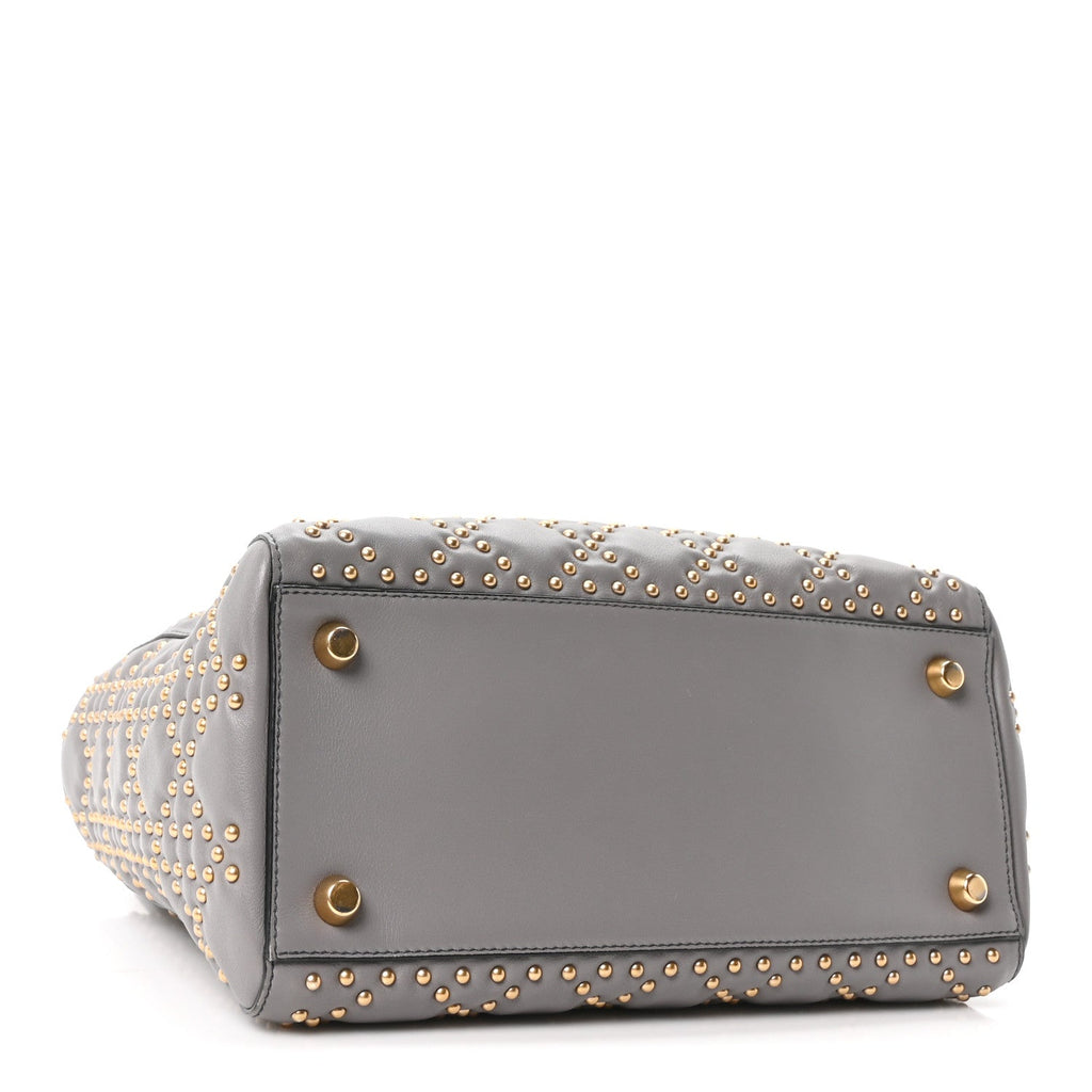 Calfskin Cannage Studded Medium Supple Lady Dior Grey