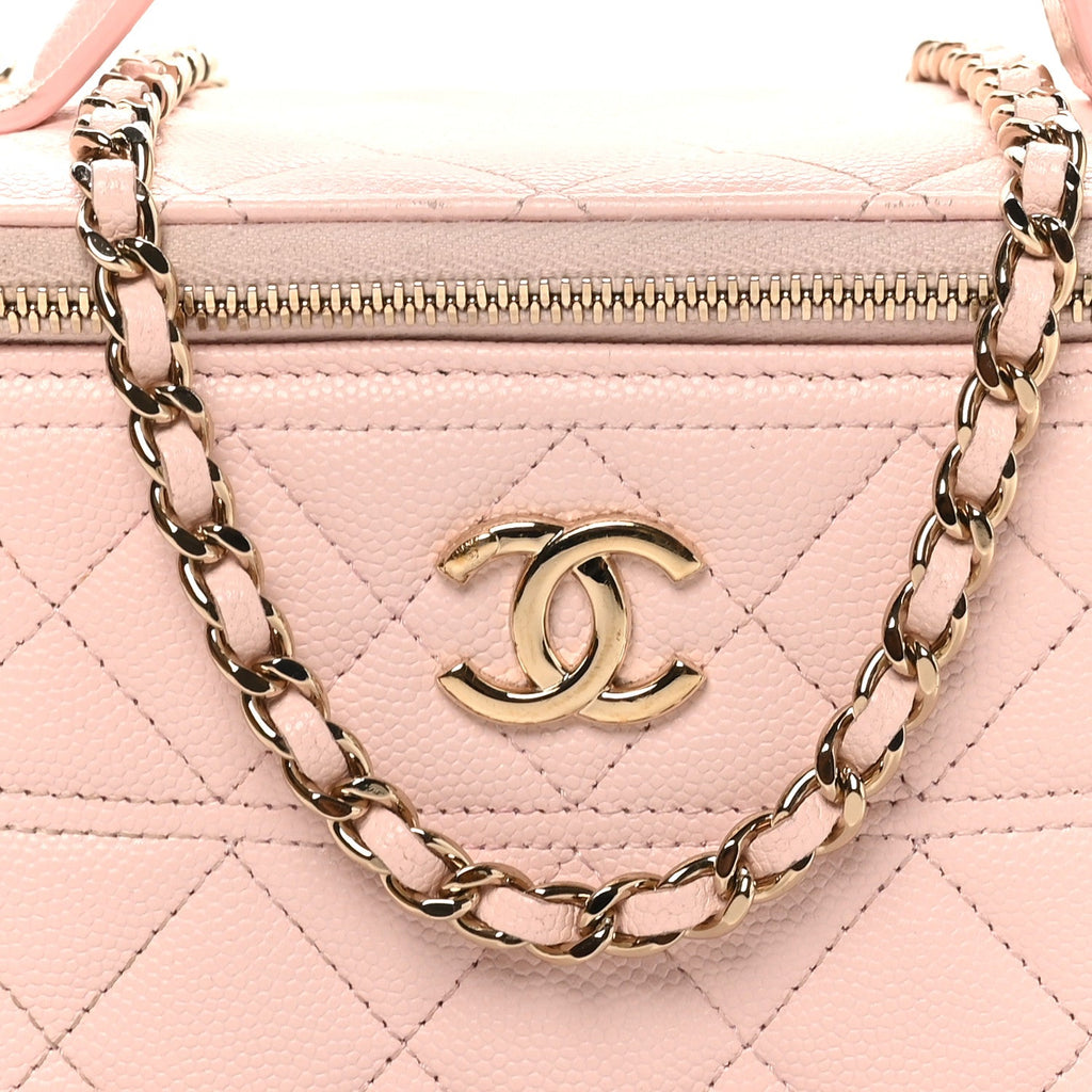 Caviar Quilted Top Handle Vanity With Chain Light Pink