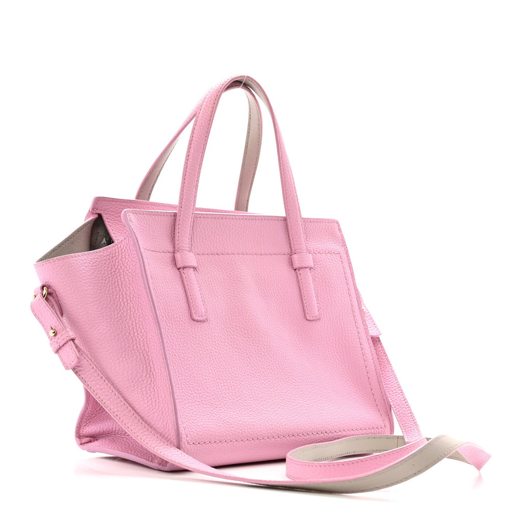 Grained Calfskin Double Handle Small Amy Tote Pink