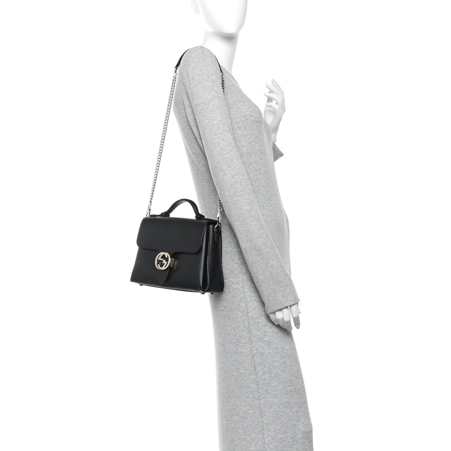 Dollar Calfskin Interlocking G Top Handle Shoulder Bag Black
