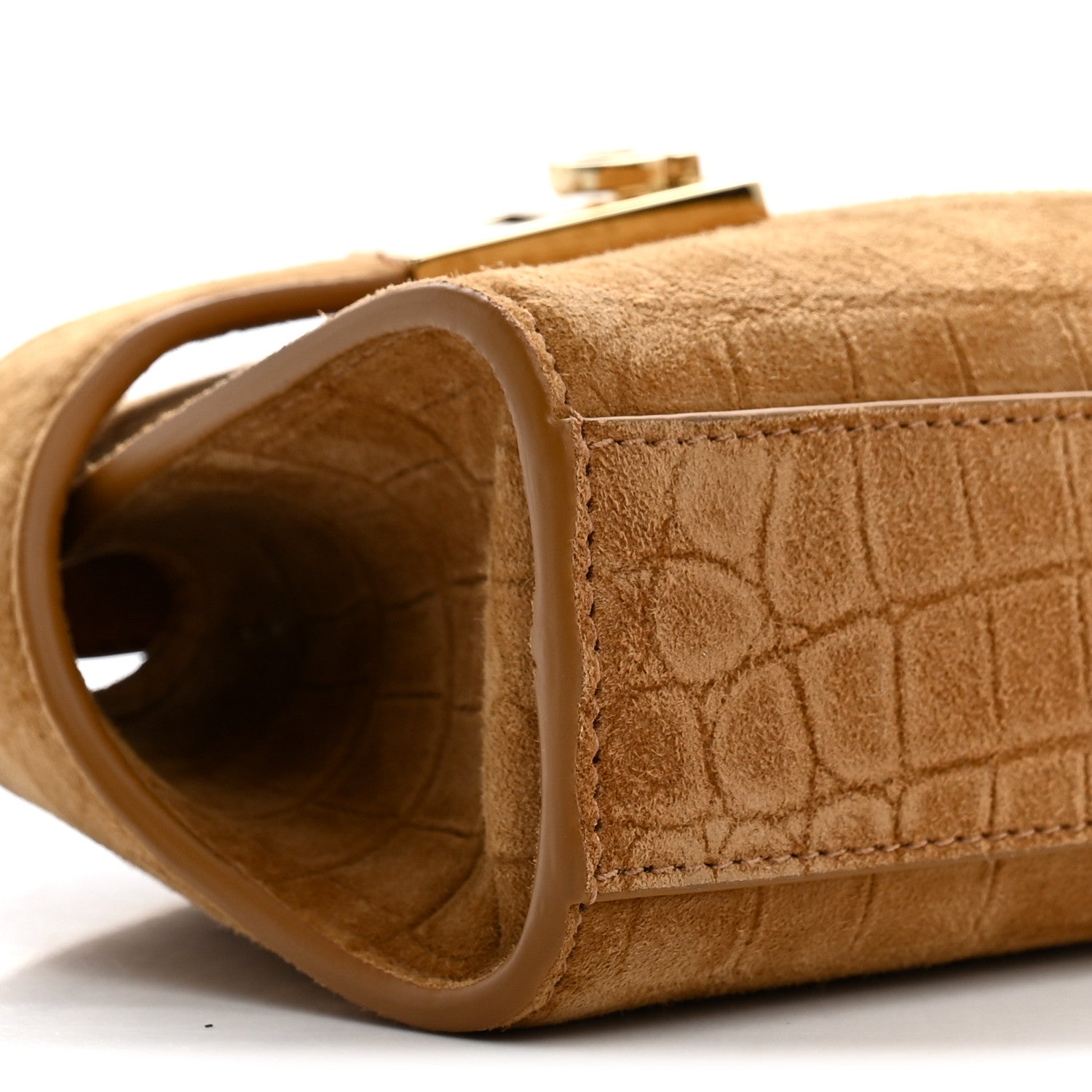 Suede Alligator Embossed Mini Hug Crossbody Bag Natural Brown