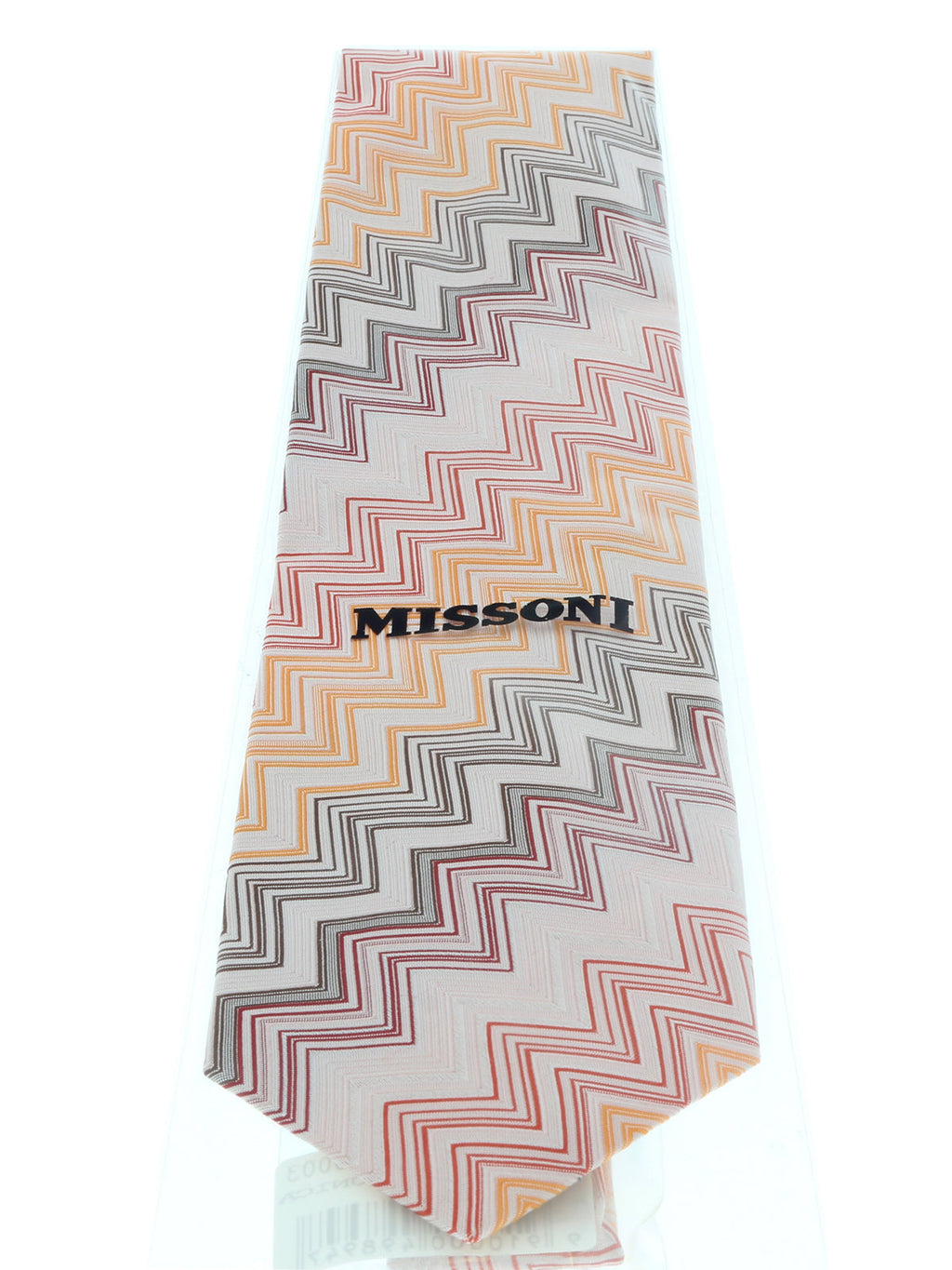 Missoni U4312 Orange/Silver Chevron 100% Silk Tie