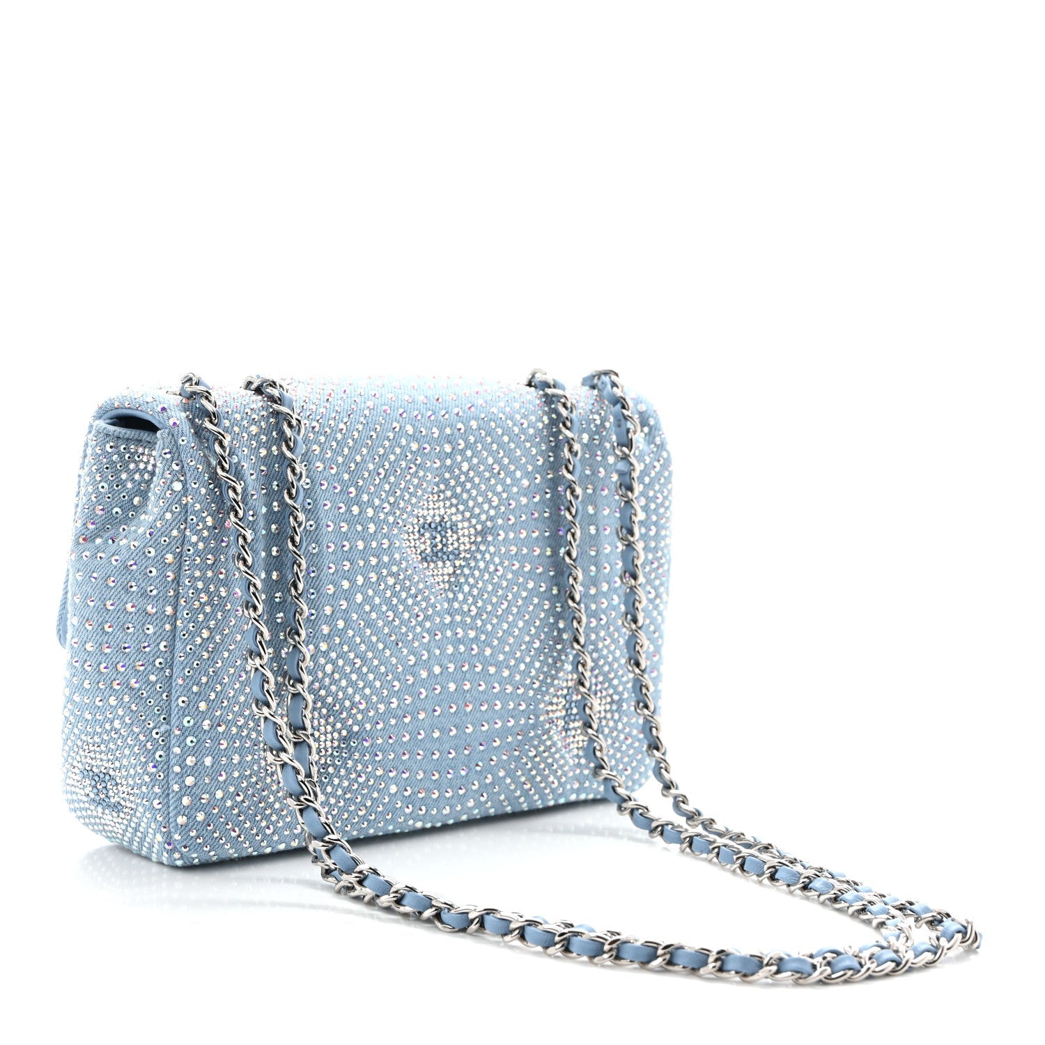 Denim Strass Evening Flap Bag Blue