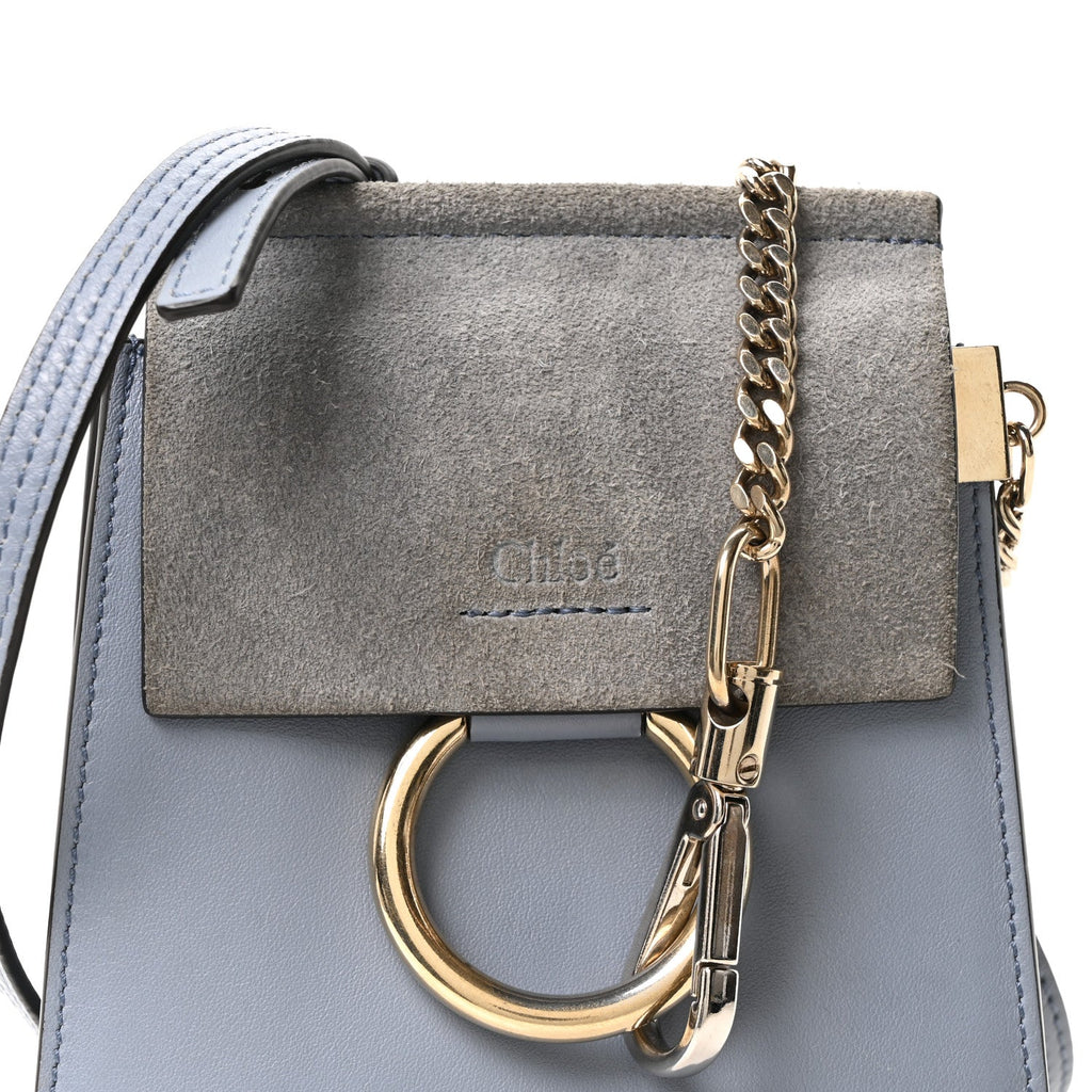 Suede Calfskin Mini Faye Bracelet Bag Washed Blue