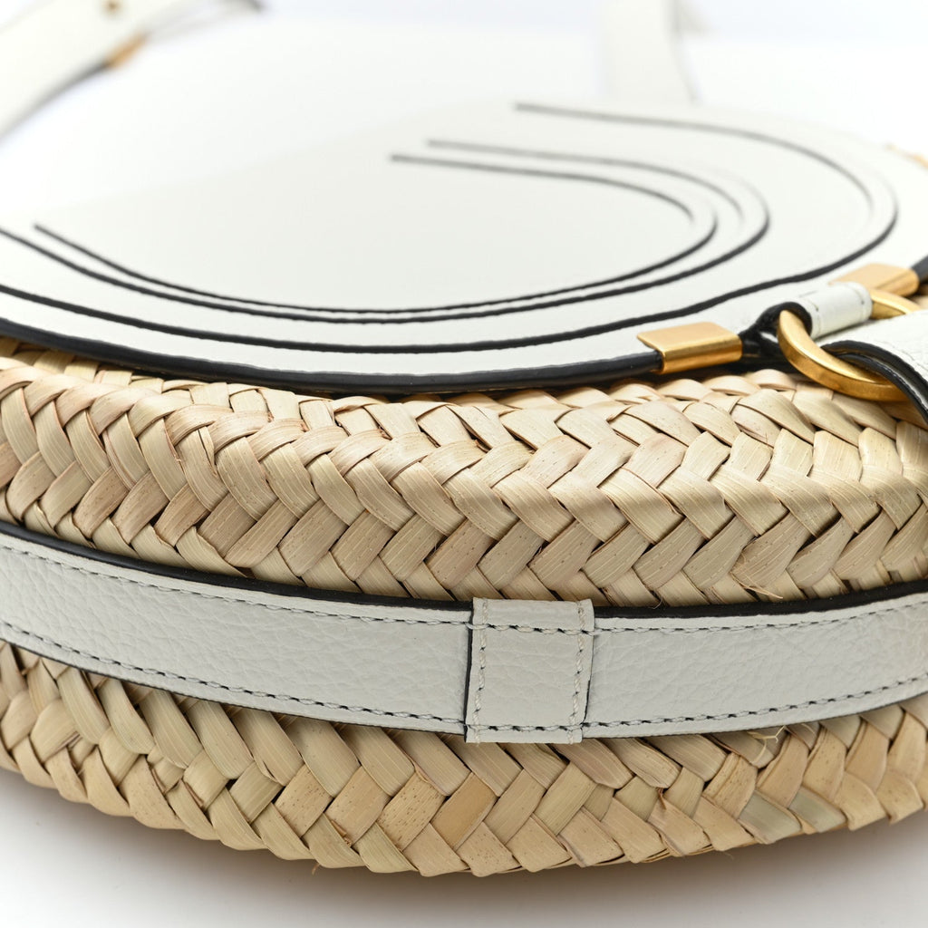 Raffia Calfskin Marcie Basket Small Marcie Round Crossbody Bag White
