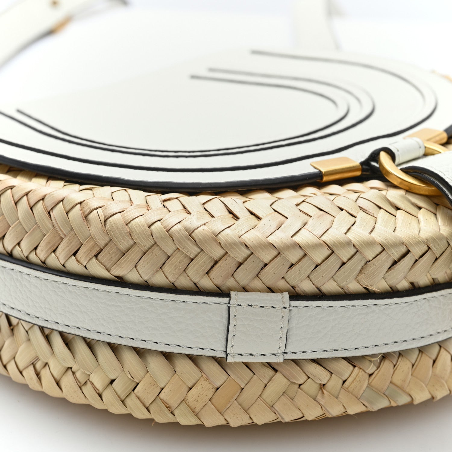 Raffia Calfskin Marcie Basket Small Marcie Round Crossbody Bag White