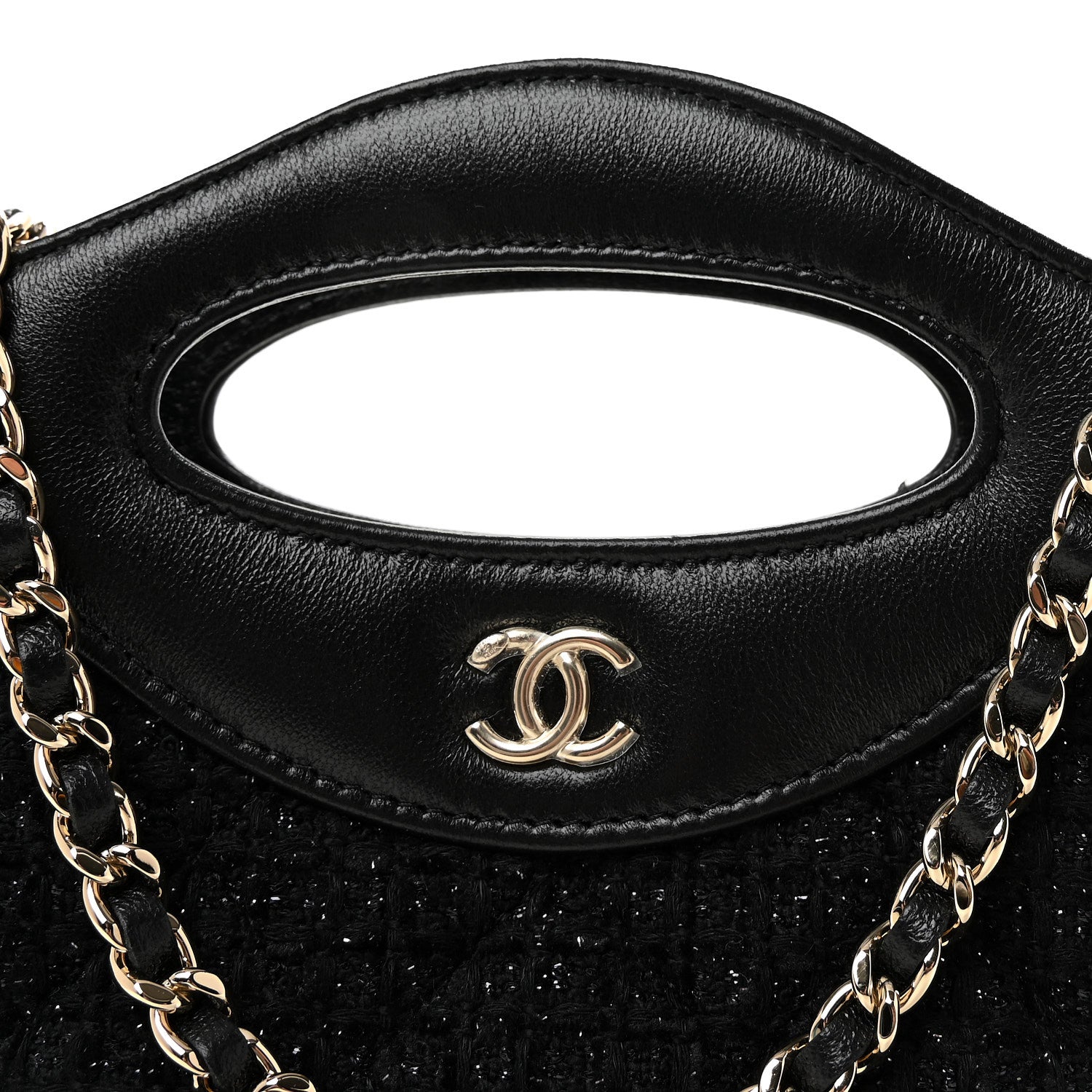 Tweed Shiny Calfskin Quilted Nano 31 Shopping Bag Black