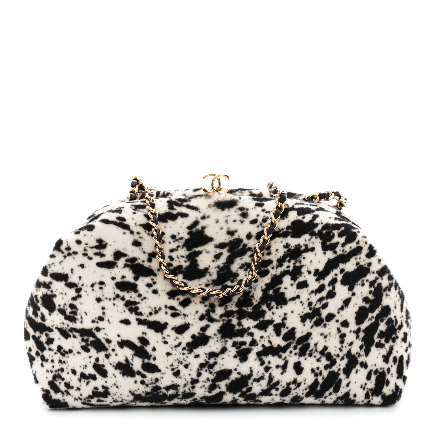 Lambskin Pony Hair Printed Clutch With Chain Black White Black White